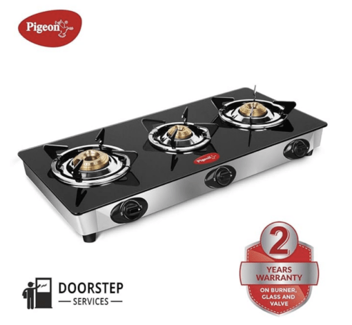 Pigeon by Stovekraft Favourite Glass Top 3 Burner Gas Stove, Manual Ignition, black - Image 2